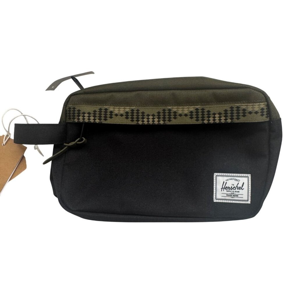 NWT Herschel Supply Co. Black & Olive Two-Tone Compact Toiletry Bag